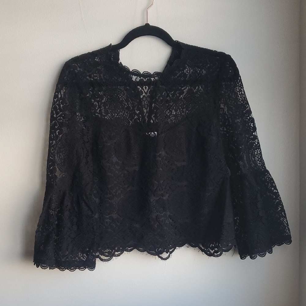 BB Dakota Black Lace Bell Sleeve Blouse